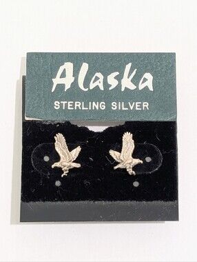 New Alaska Sterling Silver 10mm Detailed American Eagle Stud Earrings